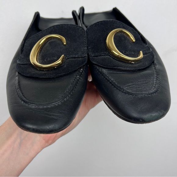 Chloe C Logo Convertible Suede Mule Nubuck Leather Loafers - Picture 7 of 12
